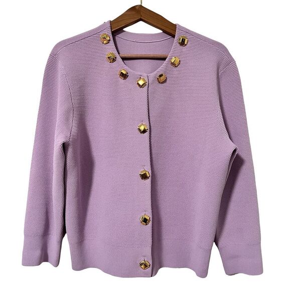 St. John Sweaters - St. John Stud Detail Piqué Knit Cardigan Sweater Size XL Lavender Purple Luxe